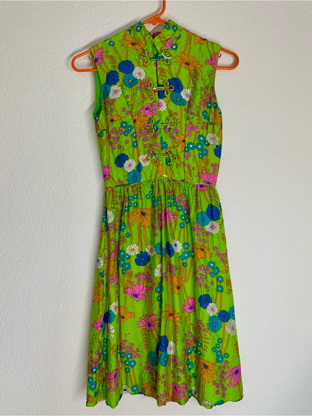 Vintage Marek New York Bright Green Floral Sleeveless Dress